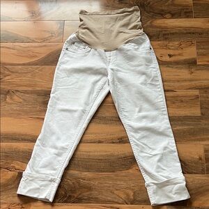 Indigo Blue White Cropped Maternity Jeans Womens Sz Small Stretch Denim Summer